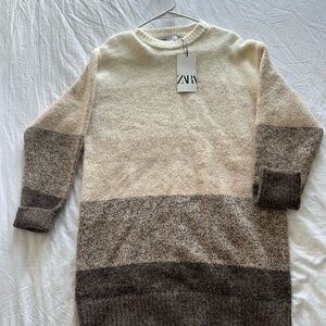 Zara Brown Cream Knit Sweater